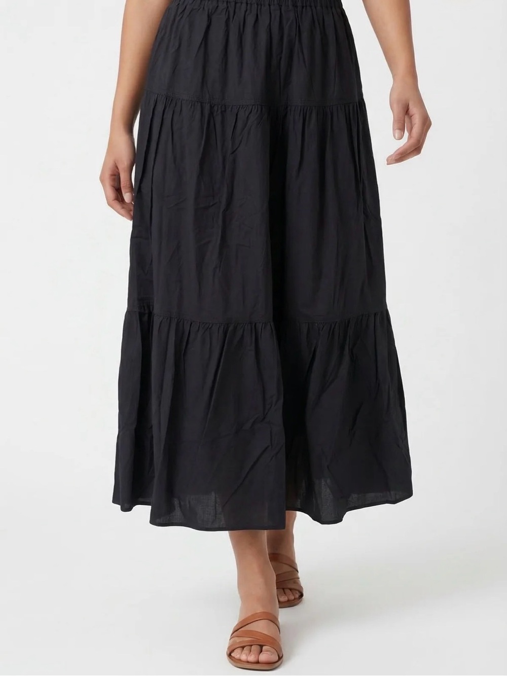 Faithfull the Brand Tiered Cotton Midi Skirt in Black Size